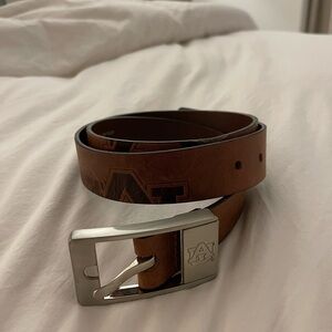 Auburn Brown Leather Belt with Silver Buckle